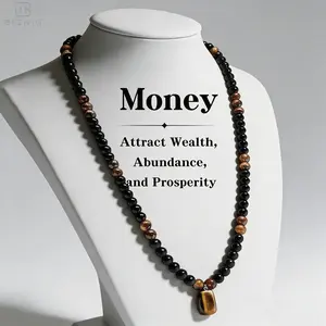 Black Obsidian & Tiger Eye Protection Necklace, Natural Gemstone Pendant 27" Long Chain Necklace, Men's and Women's Daily Wear Jewelry Gifts, Jewelry Charms for Anniversary, Vacation &Theme Parties, Meaningful Gift for Him