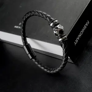 A Trendy Minimalist Black Woven Rope Bracelet with an Alloy Football Clasp