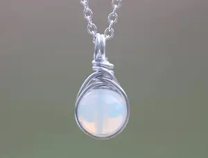 Opal Gemstone Pendant Necklace | Sterling Silver or Gold Lucky Dainty Simplistic 8mm Gemstone Crystal Healing