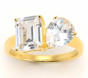 Diamonique Toi et Moi Dual Stone Ring, Sterling Silver