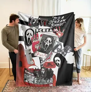 Scream Movie Flannel Blanket, Ghostface Killer Inspired Print, UltraSoft, Cozy and Warm, Perfect as Halloween Decor, Movie Nights, Scary Theme Parties, Dorm Room Essential, or Spooky Gift Idea.