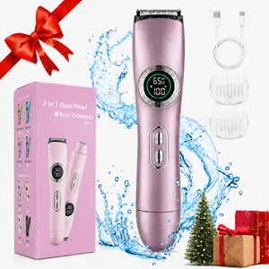 Women's 2-in-1 Dual Head Bikini Trimmer & Electric Shaver with Digital Display, Rechargeable Battery, Fast Charging, Wet-Dry Use, Portable Cordless, for Face & Intimate Areas, Self Care Gifts
