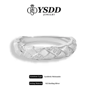 【#379】5mm Wide Antique Silky Stacking Band Full Synthetic Moissanite Rings in 925 Sterling Silver