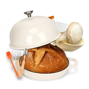 Uniflasy 5QT Enamel Cast Iron Dutch Oven Bread Baking Set with Bread Proofing Basket Scoring Lame & Dough Whisk for Sourdough Lovers