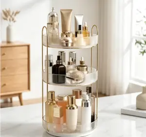 2/3 Tier 360° Rotating Makeup Storage Box, Bathroom Makeup Turntable Rotating Storage Rack, Large Capacity Cosmetic Storage Box, Countertop Dressing Rack, Suitable For Putting Cosmetics, Perfumes, SkinCare, Makeup Brushes, Lipsticks.