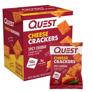 Quest Nutrition Cheese Crackers, Spicy Cheddar, 10g of Protein, Low Carb, Made with Real Cheese, 4 Count