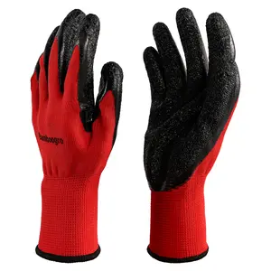 16 Pairs Coated Nylon Safety Work Gloves, Latex & Nitrile Grip, Knit Wrist for Men & Women