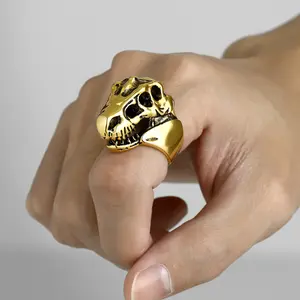 U7 Mens Jewelry Ring Dinosaur Head Skeleton Signet Ring Gothic Punk Jewelry Ring Stainless Steel