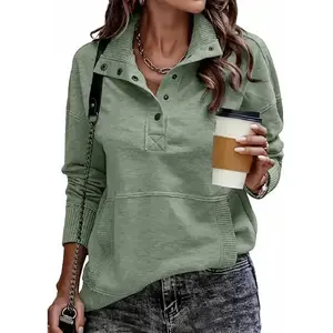 Womens Sweatshirt Casual Long Sleeve Lightweight Sweatshirts Button Loose Pullover Tops Womenswear Comfy