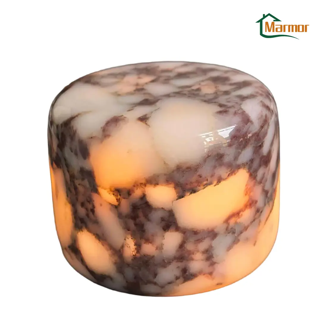 Modern Calacatta Purple Natural Marble LED Table Lamp - Rechargeable Cordless Touch USB-C Charge LED Lights, 3-Level Dimmable Warm Ambient Glow, Auto Off, Portable Night Lamp for Bedroom, Living Room Decor