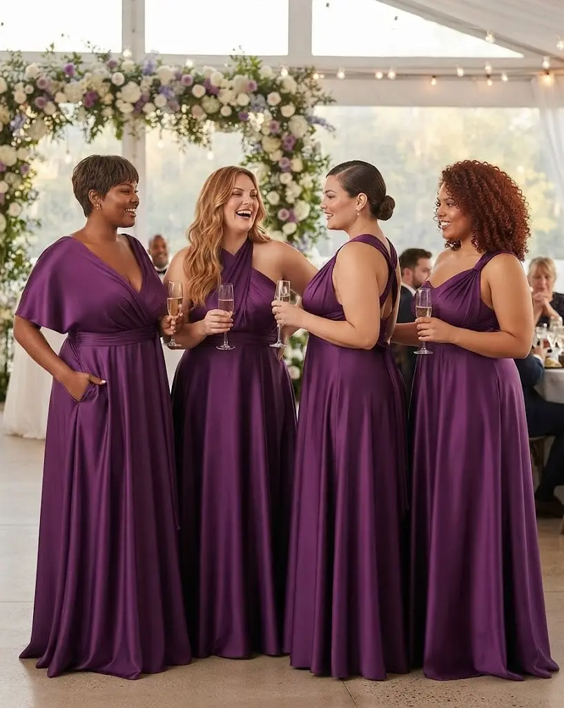 Women's Minimalist Convertible Infinity Bridesmaid Maxi Dress - Stretchy Bridal Fabric, Pockets, Adjustable Straps, Halter, Backless, Multiway Wrap Fit for Weddings & Plus Size Evening Events