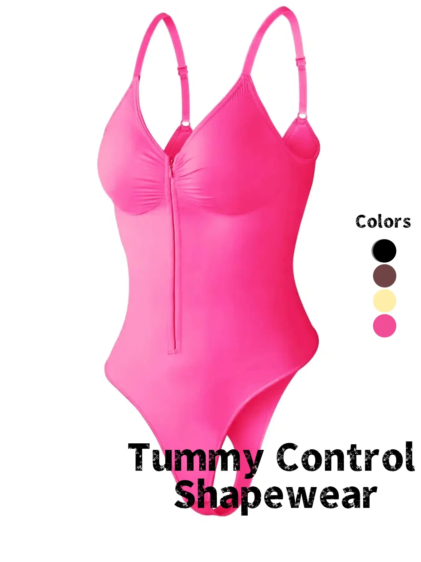 Women's Seamless Compression Elastic Body Shaper Shapewear Bodysuit, Front Zipper Design, Tummy Control Thong Style, All Seasons Wearable, Breathable, Comfortable Fit, Underwear