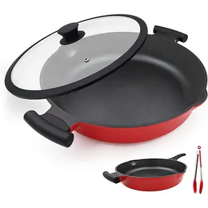 14-Inch Large Deep Frying Pan Skillet with Lid, 5-Quart Nonstick Saute Pan, 2-In-1 Everyday Pan Compatible with All Stoves, PTFE & PFAS-Free