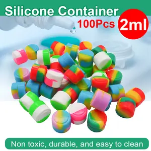 2ML Silicone Cigarette Paste Box Container Storage Box Silicone Jar Travel Liquid Container (Mixed Color 100pcs in a pack) Bottles Lightweight Tin