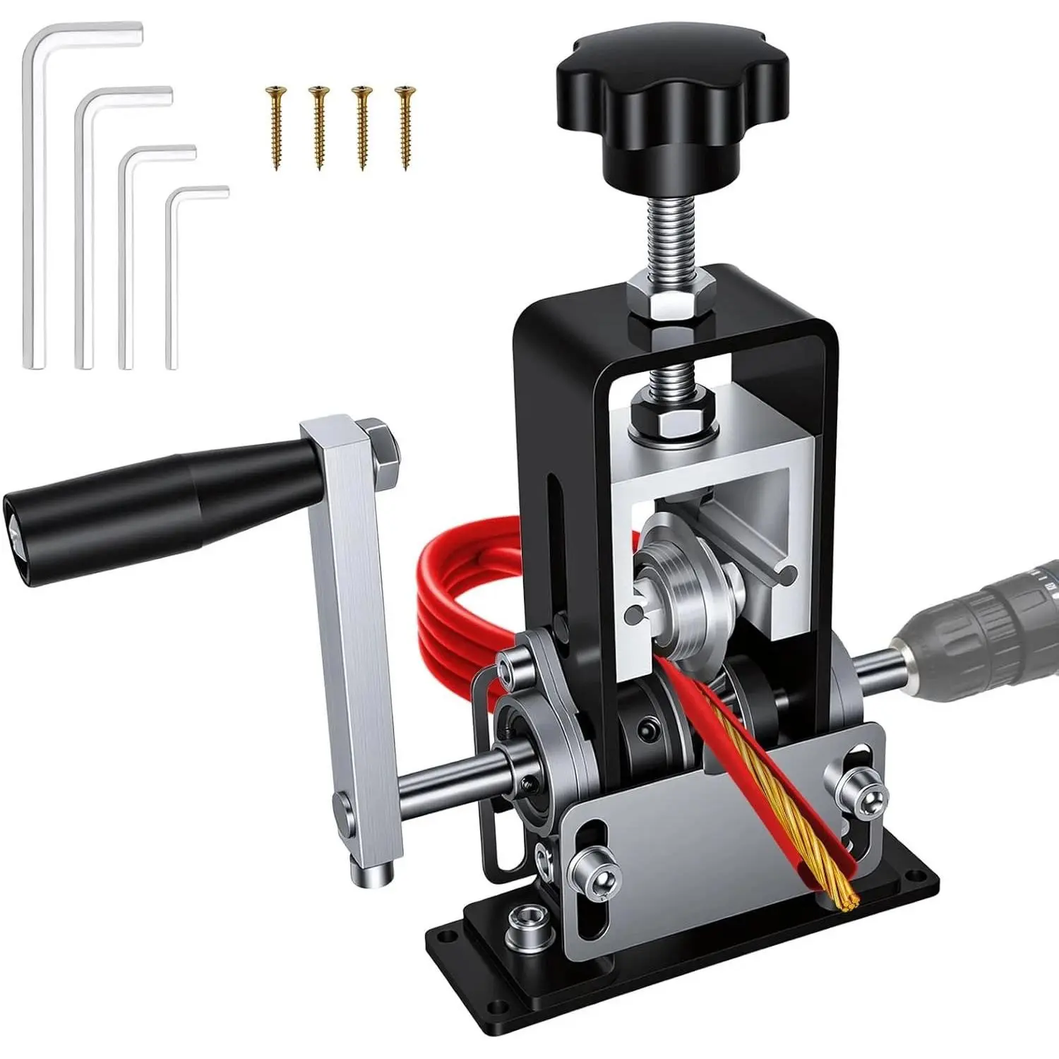 2-in-1 Wire Stripping Machine, Hand Crank & Drill Powered Cable Stripper, Adjustable for 1–25mm Copper Wire, Heavy Duty Iron Frame Scrap Copper Recycling Tool for Workshop & Home