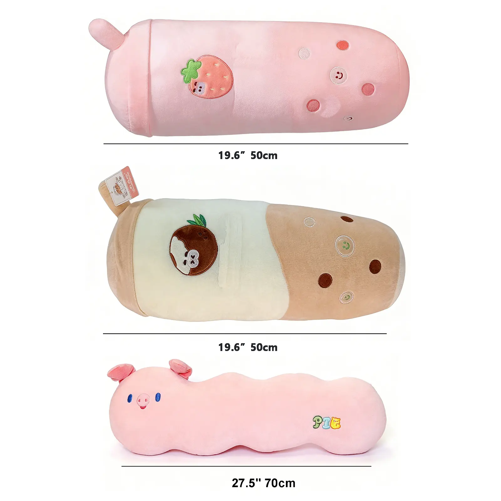 3Pcs Lovely Plush Cushion Set, Coconut & Strawberry Milk Style with Pig Design, Soft Hugging Pillow for Sleeping, Resting and Cozy Home, Bedroom & Car Decoration