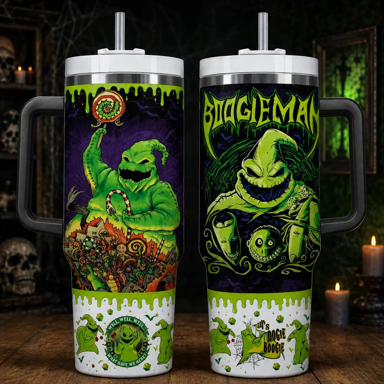 Halloween Boogie Monster Tumbler, Spooky Green Character Travel Cup, Horror Inspired Drinkware, Halloween Gift for Fans