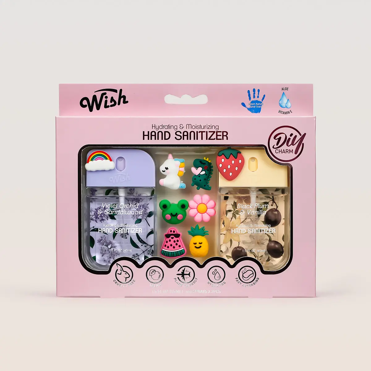 【HOT】Wish Daily Essential Pocket Sanitizer Spray Gift Box - NonSticky Quick Dry Mist for Hand Care, Coconut, Cucumber, Caramel, Cream, Scent, Hydrate, Vanilla, Violet, Moisturizer, Pack, Hydrating, Jasmine, Vegan, Citrus, Moisturizing, Glycerin, Plant Bas