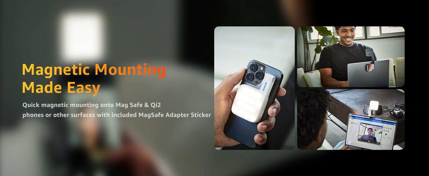 amaran Go Compatible with MagSafe Mini Phone Light,Rechargeable Portable Mirror LED Phone Light for Selfie,Makeup,Video Conference,TikTok,Compatible with iPhone&Android (Blue)