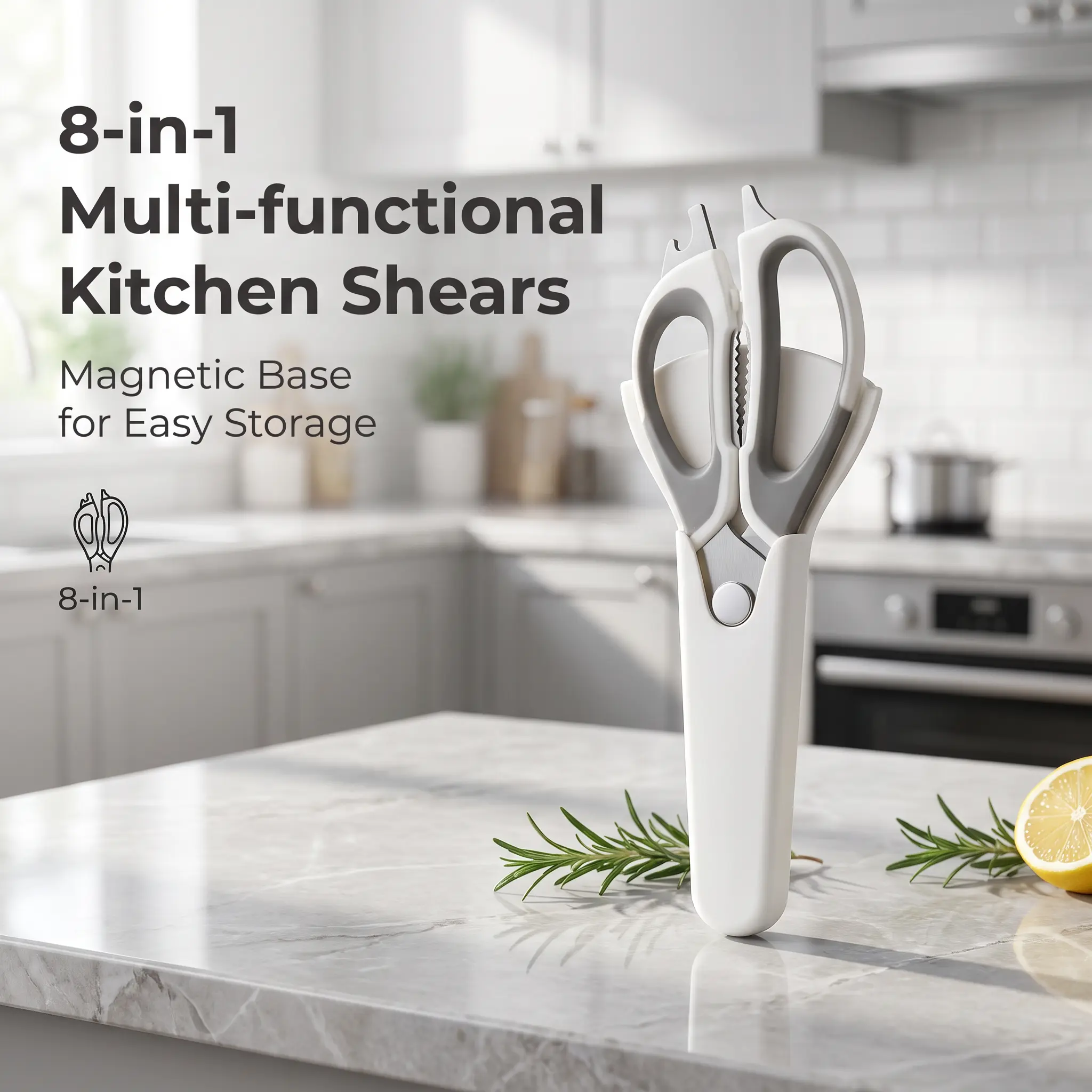 8-in-1 Multi-Functional Kitchen Shears with Magnetic Holder, Heavy Duty Stainless Steel Poultry Scissors & Vegetable Peeler for Kitchen