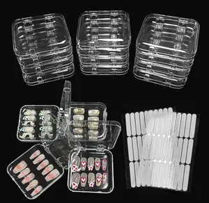12pcs Press on Nail Storage Box with 60 Pcs Adhesive Double Sided Tape Acrylic Nail Display Box Artificial False Nail Box Organizer Fake Nail Case Transparent Nail Packaging Boxes for Nail Salon