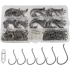 Circle Hooks Saltwater Catfish Bass Fishing Hooks, 180 count Octopus Offset Fishing Hooks with 5 count Power Clips