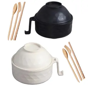 MIUVA Ramen Bowl Set, 2 Instant Noodle Bowls & Cutlery, Microwave Safe, BPA-Free, Summer Drainer Bowl for Family Camping, Tableware Kit with Fork Spoon Chopsticks Thanksgiving tableware Value Pack Christmas Gift