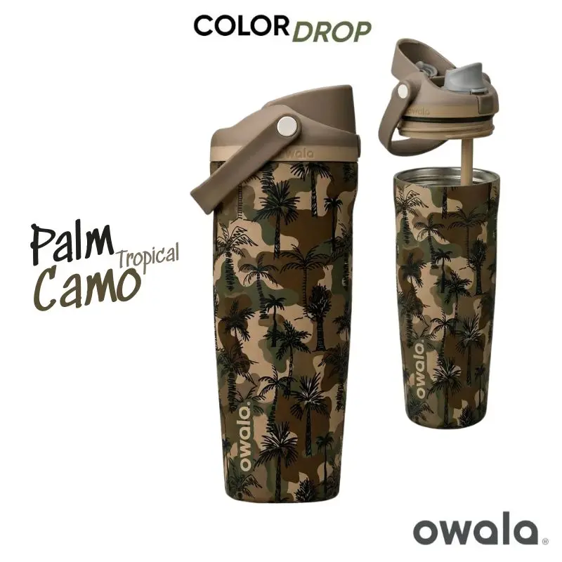 [New] Owala Palm Tropical Camo 30oz Freesip Sway Tumbler, limited edition, 24-hour insulation, Durable Stainless Steel Reusable Water Cup with Straw for Adventure and Everyday Hydration