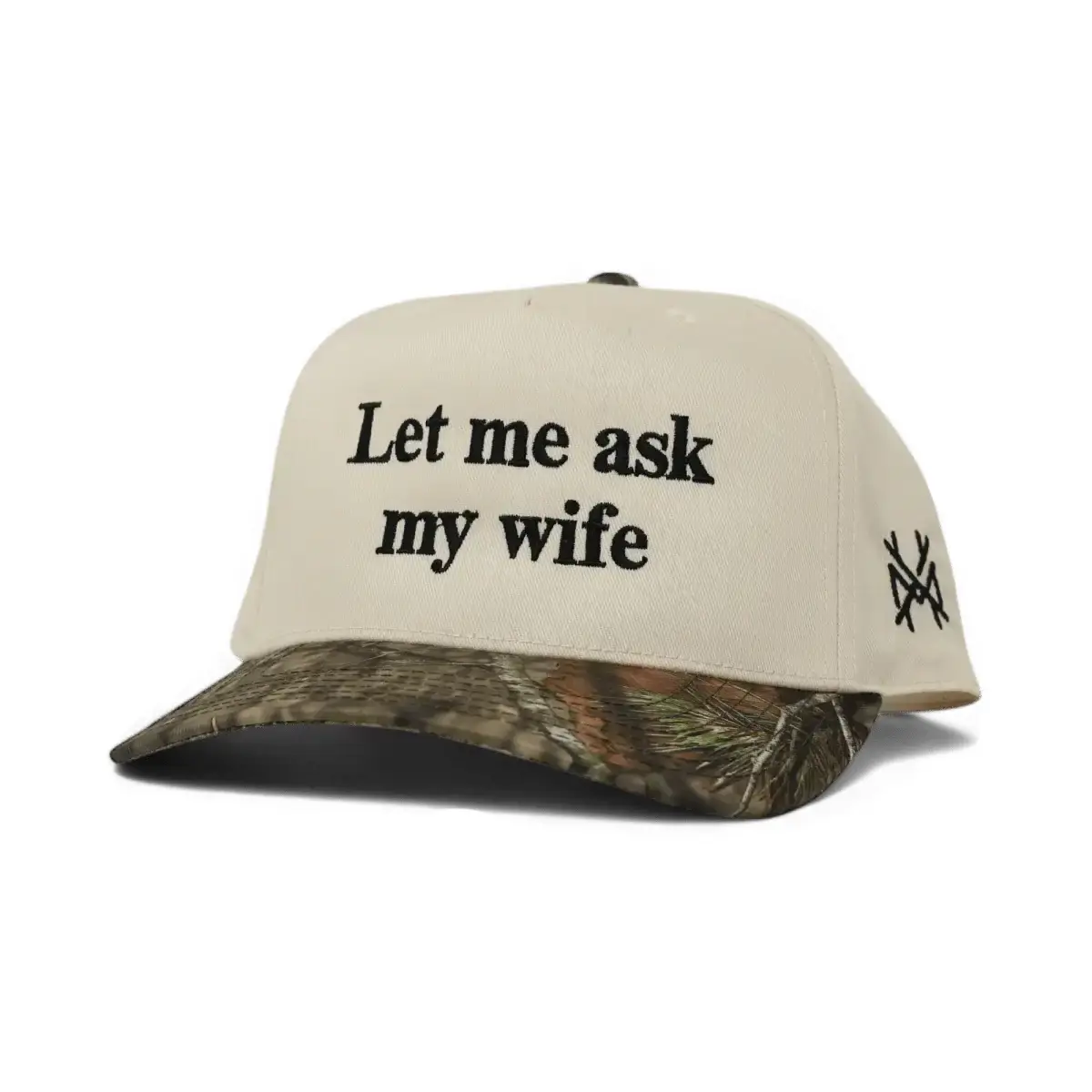 Let Me Ask My Wife MadHatter's Embroidered Snapback Adjustable (Up To A Size 8 Head) Premium Trucker Hat