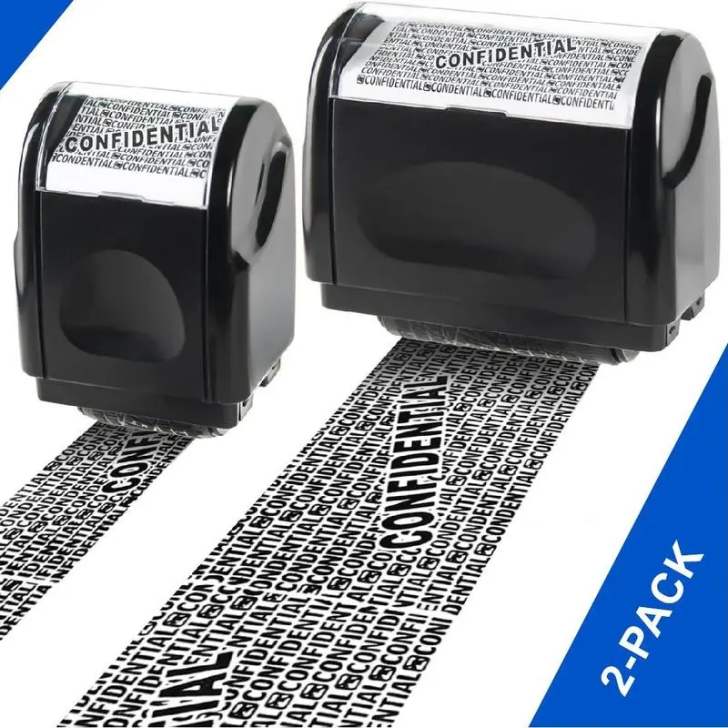 Privacy Protection Security Roller Stamp 2-Pack, Aesthetic Identity Theft Prevention Tool for Home & Office, Eco-Friendly Confidentiality Blocker for Mail, Bills & Rx Bottles (Dual-Size)