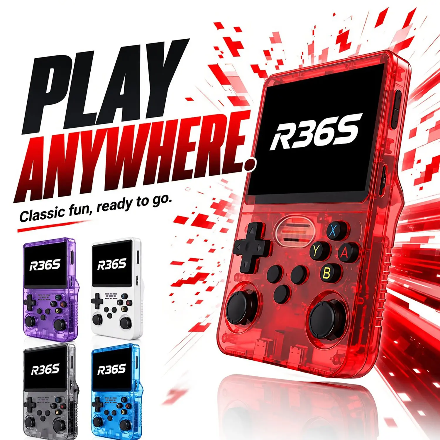 WUDS R36S Retro Handheld Console Portable Plastic System, 3.5-inchRechargeable HD IPS Screen, 3000mAh , 32G+64G TF Card, Cool Gifts for Guys, Portable Console