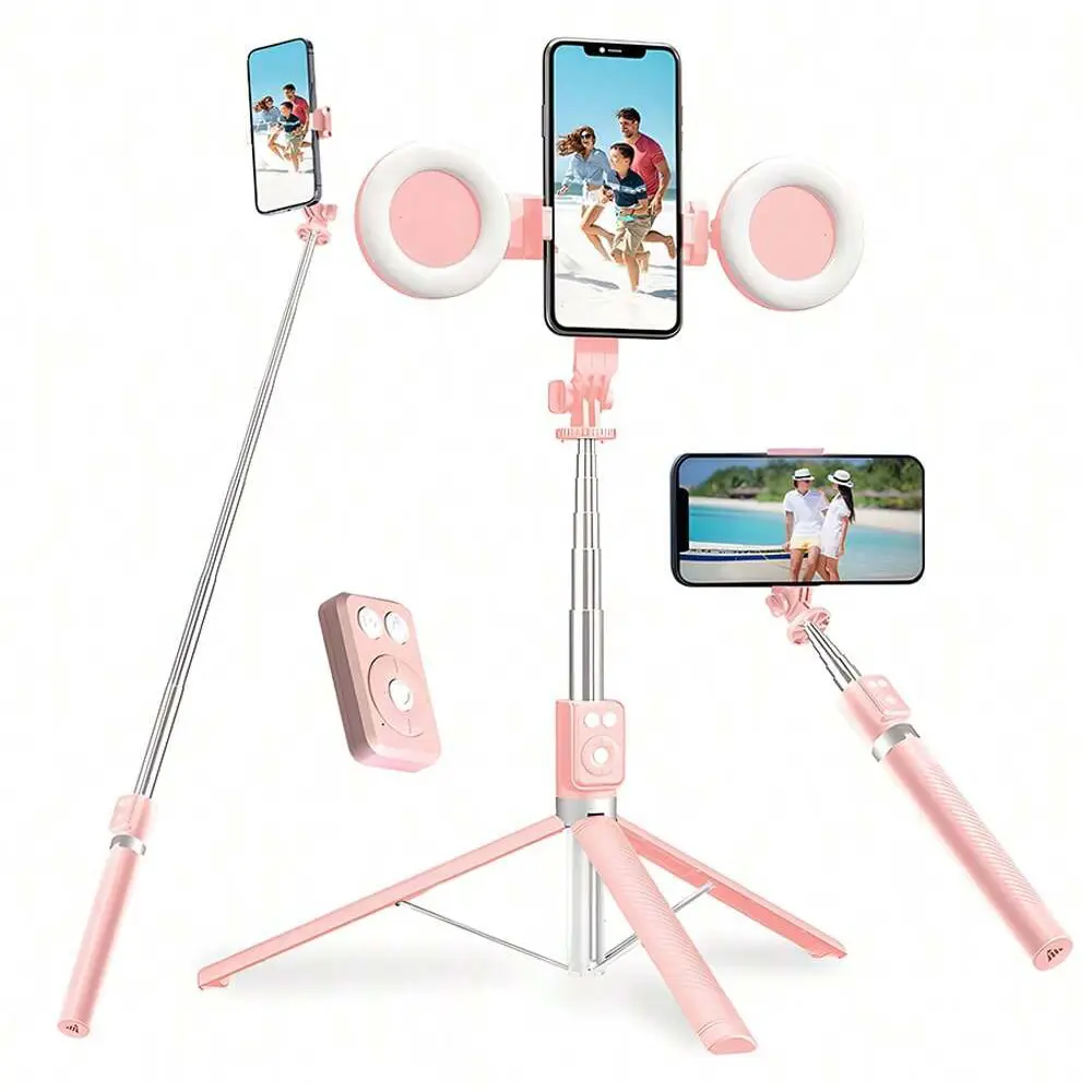 6 In 1 Stainless Steel Cellphone Selfie Accessory - 67" Smartphone Tripod for iPhone, Wireless Remote+Tripod, Fill Light, Page Turner, Bluetooth Camera Video Recording, Music Control for iOS & Android