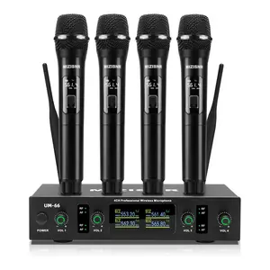 UHF Wireless Microphone Systems, 4 Channels Cordless Handheld Dynamic Karaoke Mic Set, Auto Connect 300ft Range Transmission for Singing, Karaoke, DJ Party, Church, Wedding, PA Speaker