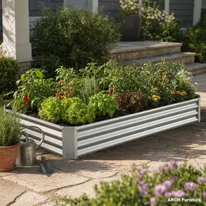 ARCH Anti-Rust Metal Raised Garden Bed Kit - 7.6x3.7x0.98ft Large Open Base Elevated Planting Boxes for Flowers, Vegetables, Silver