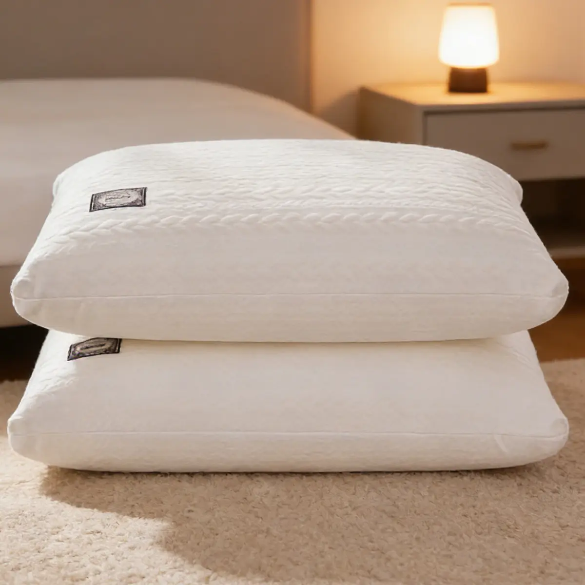 Set of 2 White Knit Pillows, Relieve Neck Tension, Breathable & Hypoallergenic Set of 2 White Knit Pillows, Relieve Neck Tension, Breathable & Hypoallergenic