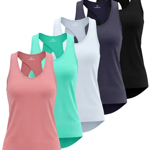 5 Pack Women's Tank Tops Open Back Workout Shirts Athletic Gym Running Yoga