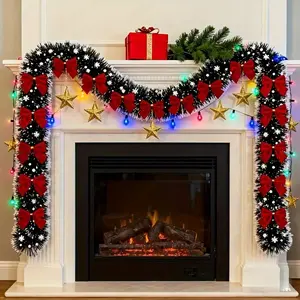 78.74 Inch Christmas Vine Decoration Set, Party Decoration Supplies, Christmas Ornaments, Garland Ribbon, Bow, Turquoise & Snowflakes, LED Lights, Indoor/outdoor Use, Perfect for Fireplace, Stairs, Halloween