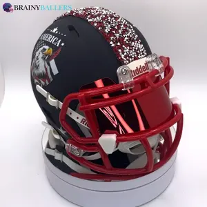 America Inspired Mini Football Helmet - Red Crystals, Visor, Facemask, Eagle Flag Navy Base