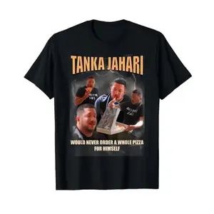 😹Tanka Jaharis Never Orders Whole Pizza for Himself Meme T-Shirt – Funny Cotton Graphic Tee for Men, Trendy Casual Shirt, Hilarious Internet Meme Top, Perfect Gift for Meme & Pizza Lovers, Comfortable Lightweight Crewneck Short Sleeve, Viral Humor Shirt