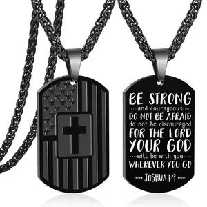 .C Stainless Steel Cross Dog Tag American Flags Bible Verse Necklace Pendants Chains  Gifts Ideals for Men Teens Boys Boyfriends Son Husband Father Christian Teenage Him Chrismas Graduation Birthday Military Inspirational Patriotic Faith Cool Jewelry bruh