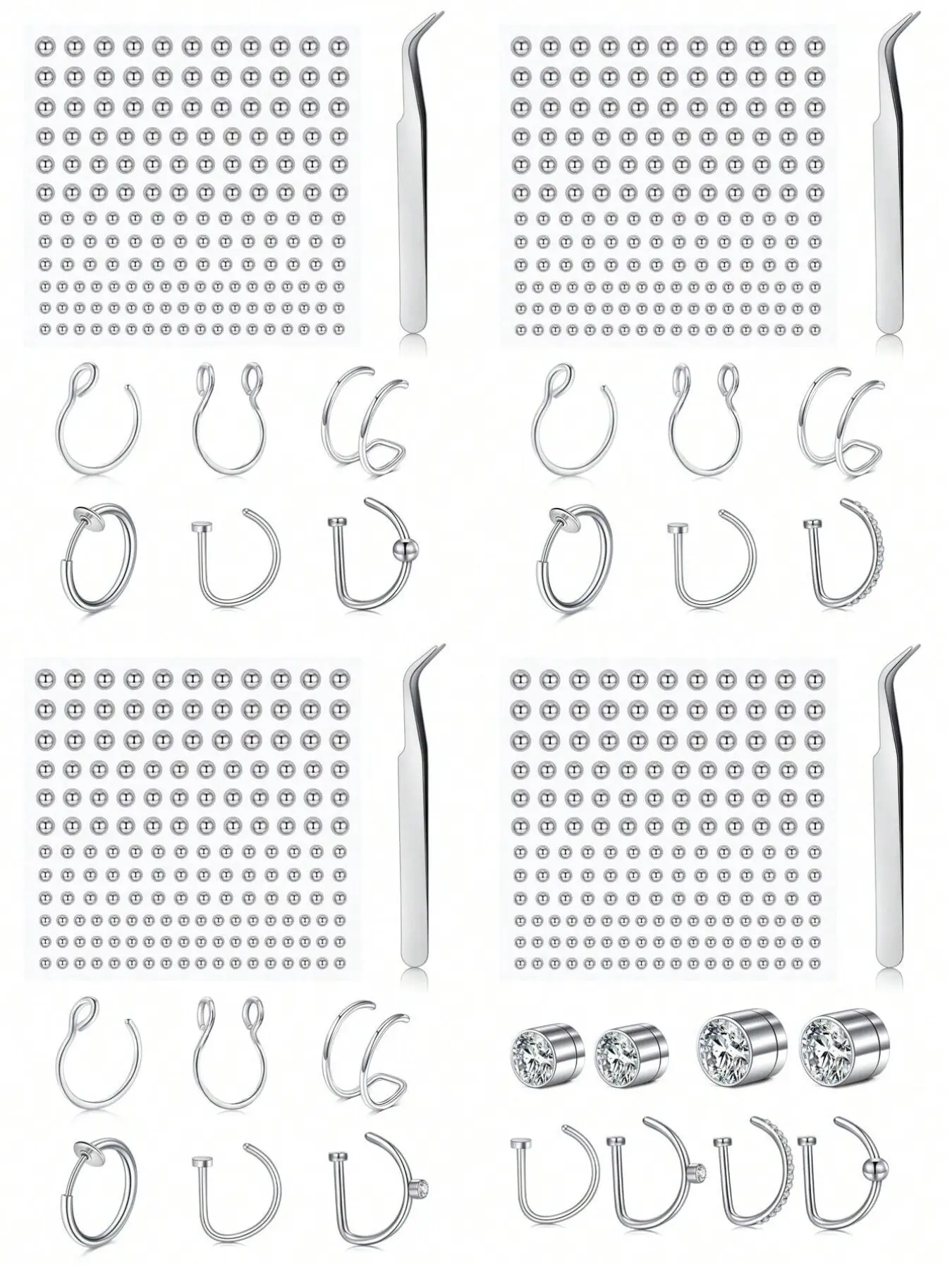 8pcs Fake Piercings Set, Non-Piercing Fake Nose Ring, Fake Septum, Fake Lip Ring, Fake Nose Stud, Fake Eyebrow Piercing, Face Gems, Non Piercing Jewelry