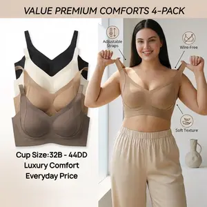 4PCS Seamless Ribbed Jelly Bras, Wirefree Everyday Full Coverage Comfort, Push Up Bralette, Ultimate Lift Cool Sleep Bra S-4XL, Plus Size