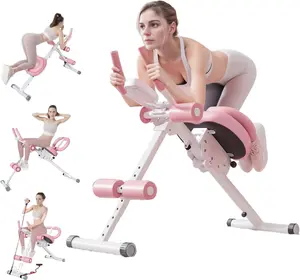 Adjustable Sit Up Assist Device with LCD Monitor, Foldable Home Workout Equipment for Indoor Exercise, Pink/Purple
