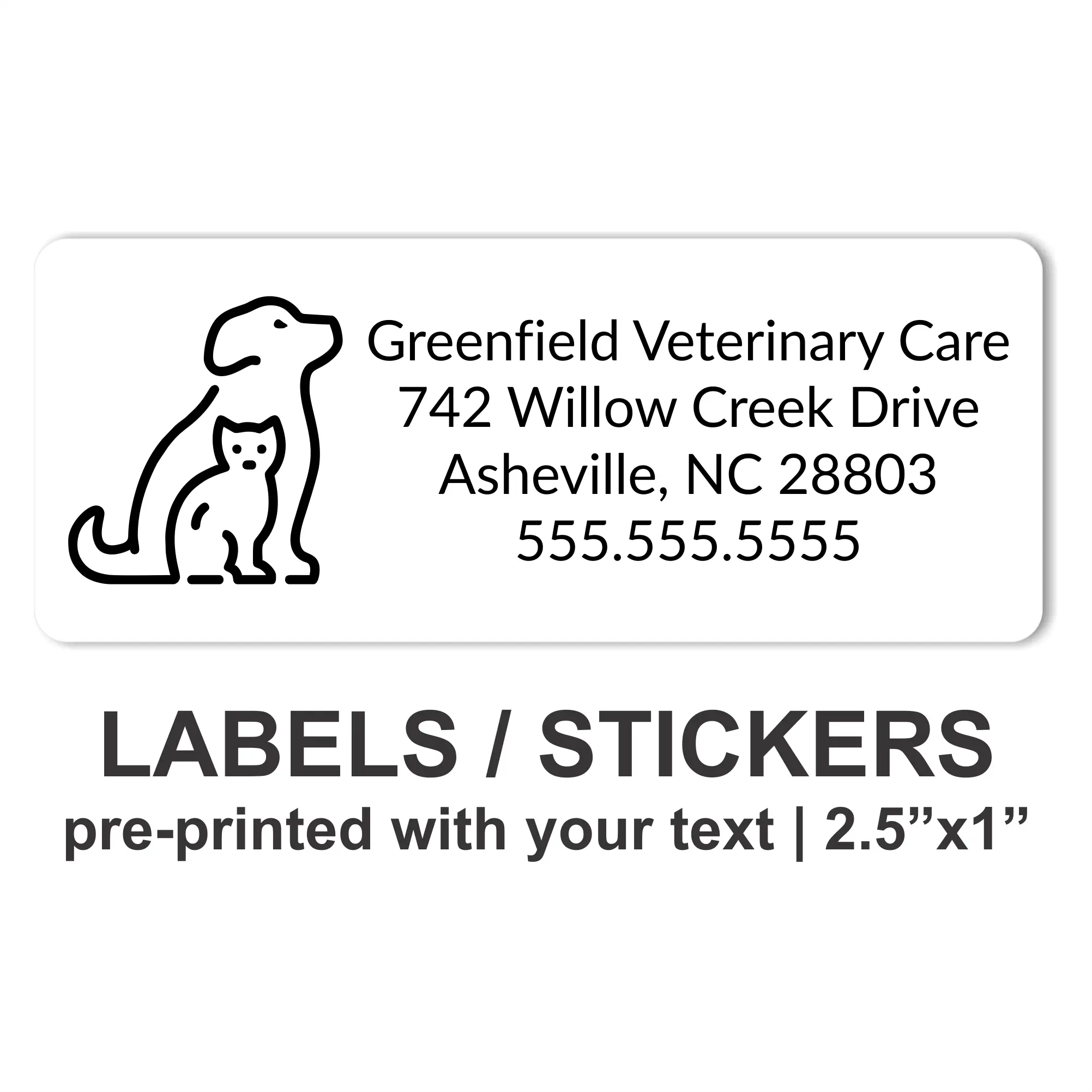 Return Address Labels for Animal Hospital, Veterinary Vet Clinic, Dog Cat Shelter Rescue, Custom Personalized White Business Stickers