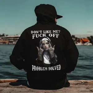 Unisex Pure Cotton Sweatshirt Don’t Like Me F*ck Off Problem Solved Graphic Soft Material Long Sleeve Pullover Tops Retro Casual Style Warm Both for Men Women Graphic Street Wear Machine Washable Men's gifts Comfortable Durable Style Tattoo