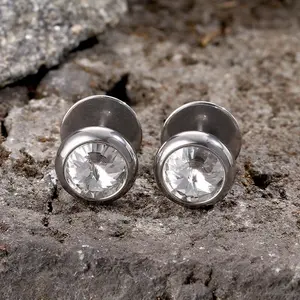 GTHIC Unisex Stainless Steel Round Zircon Studs Earrings - Simple Fashion Costume Jewelry Accessories for Daily Wear
