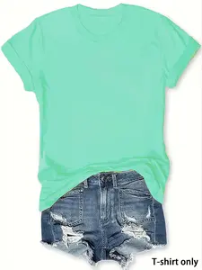 Women's Plain Round Neck Tee, Casual Short Sleeve Crew Neck T-Shirt for Summer, Fashion Women's Top for Daily Wear