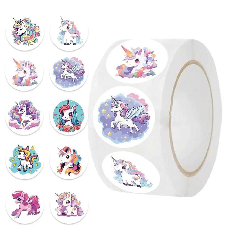 Cartoon Unicorn Pattern Sticker (500pcs/roll), Cute Decorative Sticker, DIY Decals for Water Bottle, Laptop, Phone Case, Scrapbooking, Journal Making, Protector
