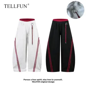 TELLFUN Y2K Baggy Wide-Leg Sweatpants with Side Stripes – Comfortable Casual Streetwear Joggers for Everyday Loungewear, Oversized Unisex Design bottom Pants,summervibes