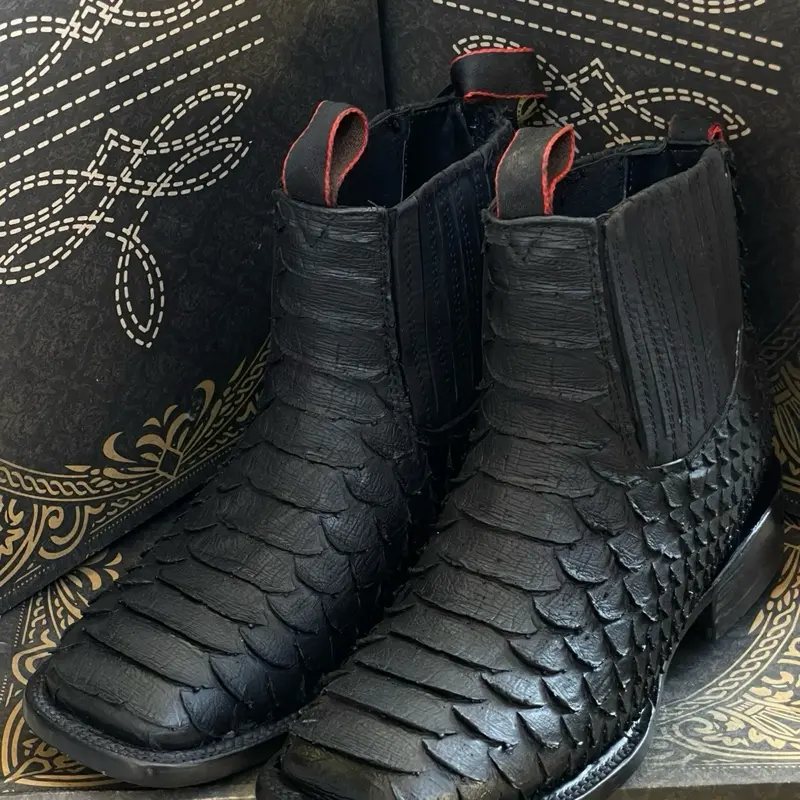 Mens Ankle Boot Python Print 100% Leather Blacked Out Design for Casual & Special Occasions Comfortable Walking Shoes - Boy